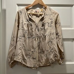 Silk beige and black flowy top